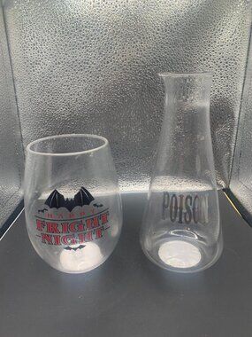 Lot of 2 Halloween themed plastic decorative glass & beaker SELLING AS IS
